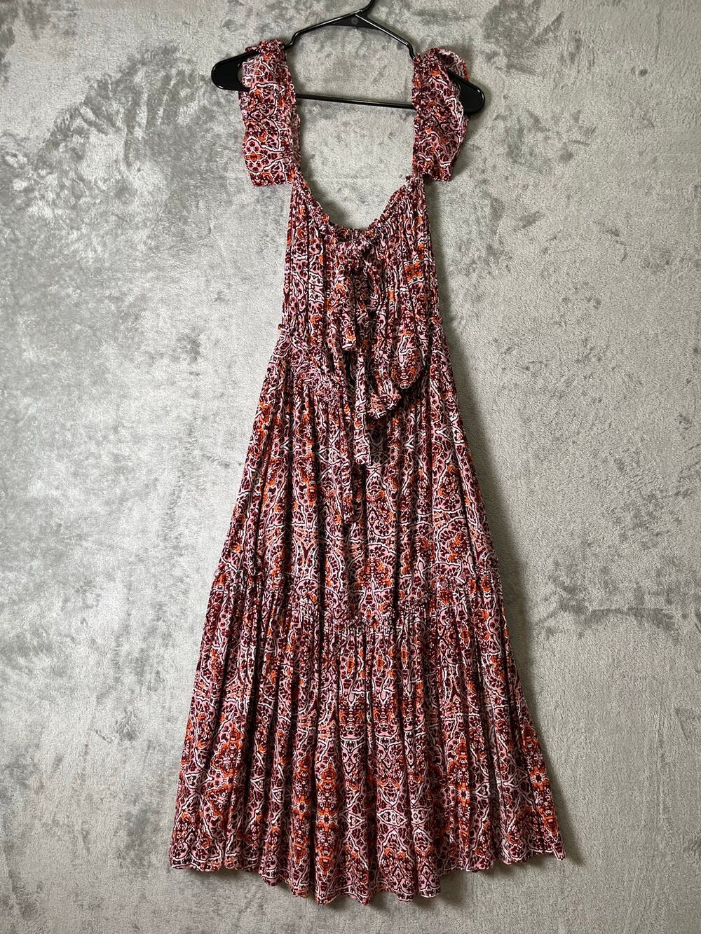 MISA Los Angeles Smocked Tiered Midi Dress Paisley Boho Cottagecore Size Small